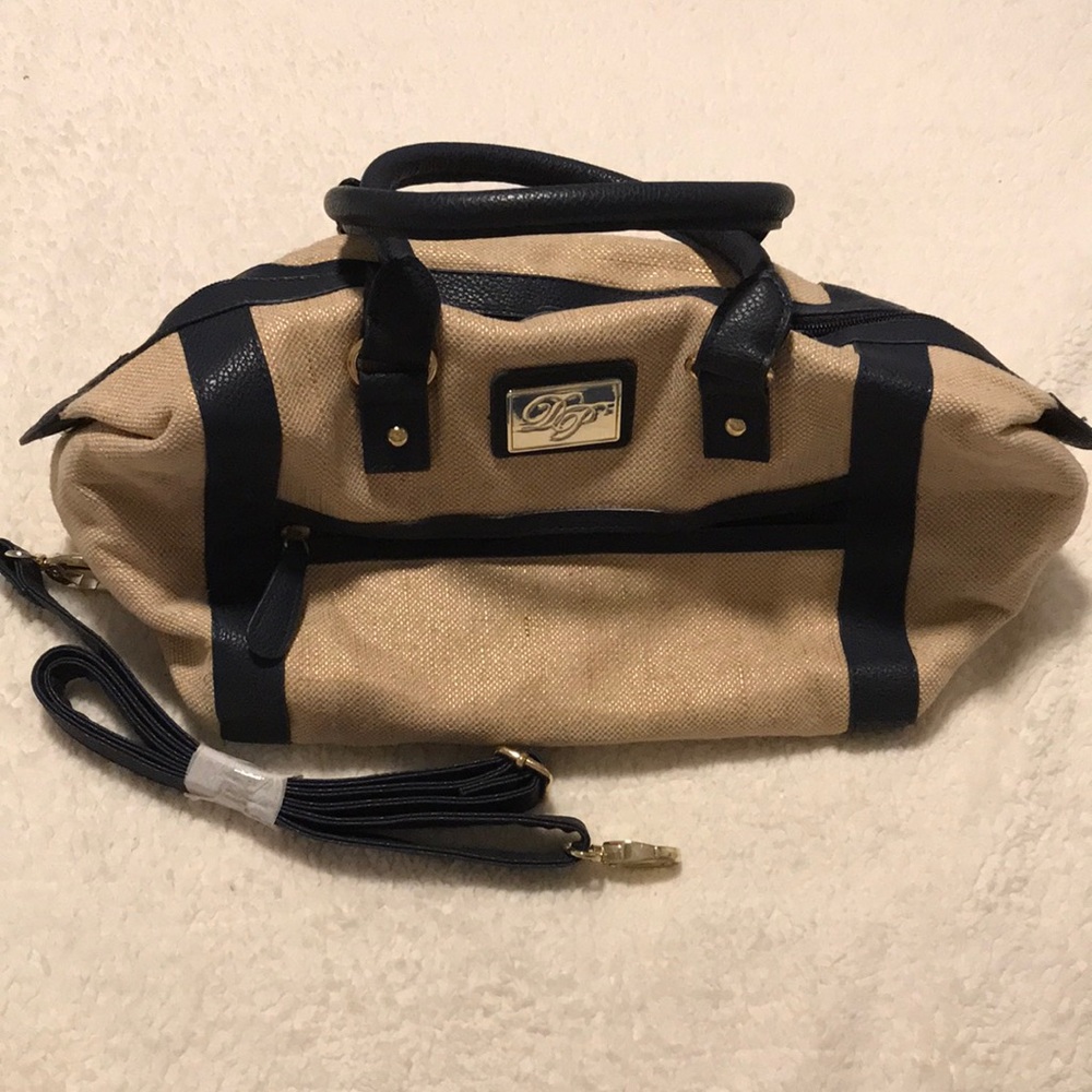 NWOT Dorothy Perkins tan/gold & navy handbag/purse with strap